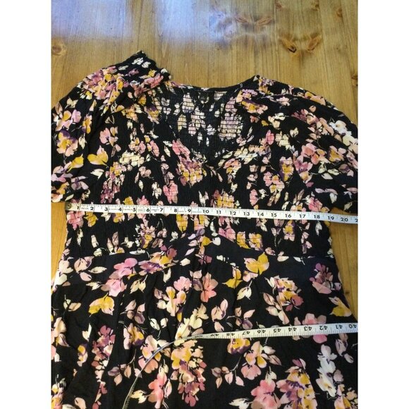 Torrid 2 Floral Babydoll Top Womens Size 2X Black Long Sleeve Smocked Tunic - Picture 7 of 9